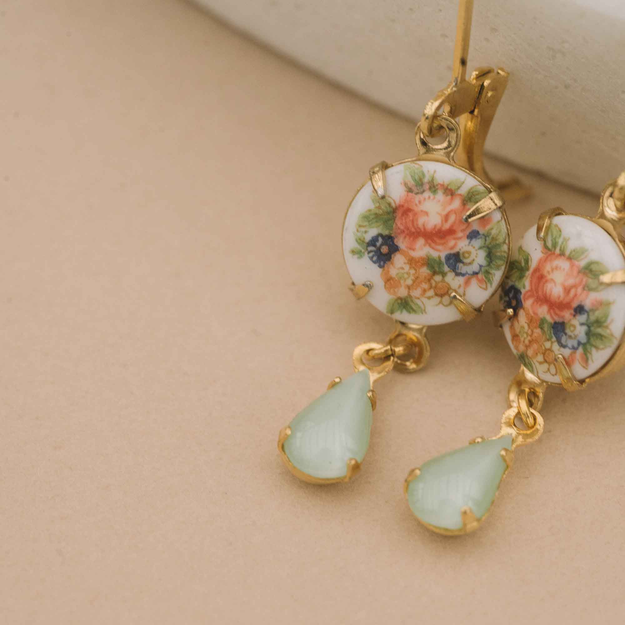 floral earrings by sandrine devost vintage cabochons