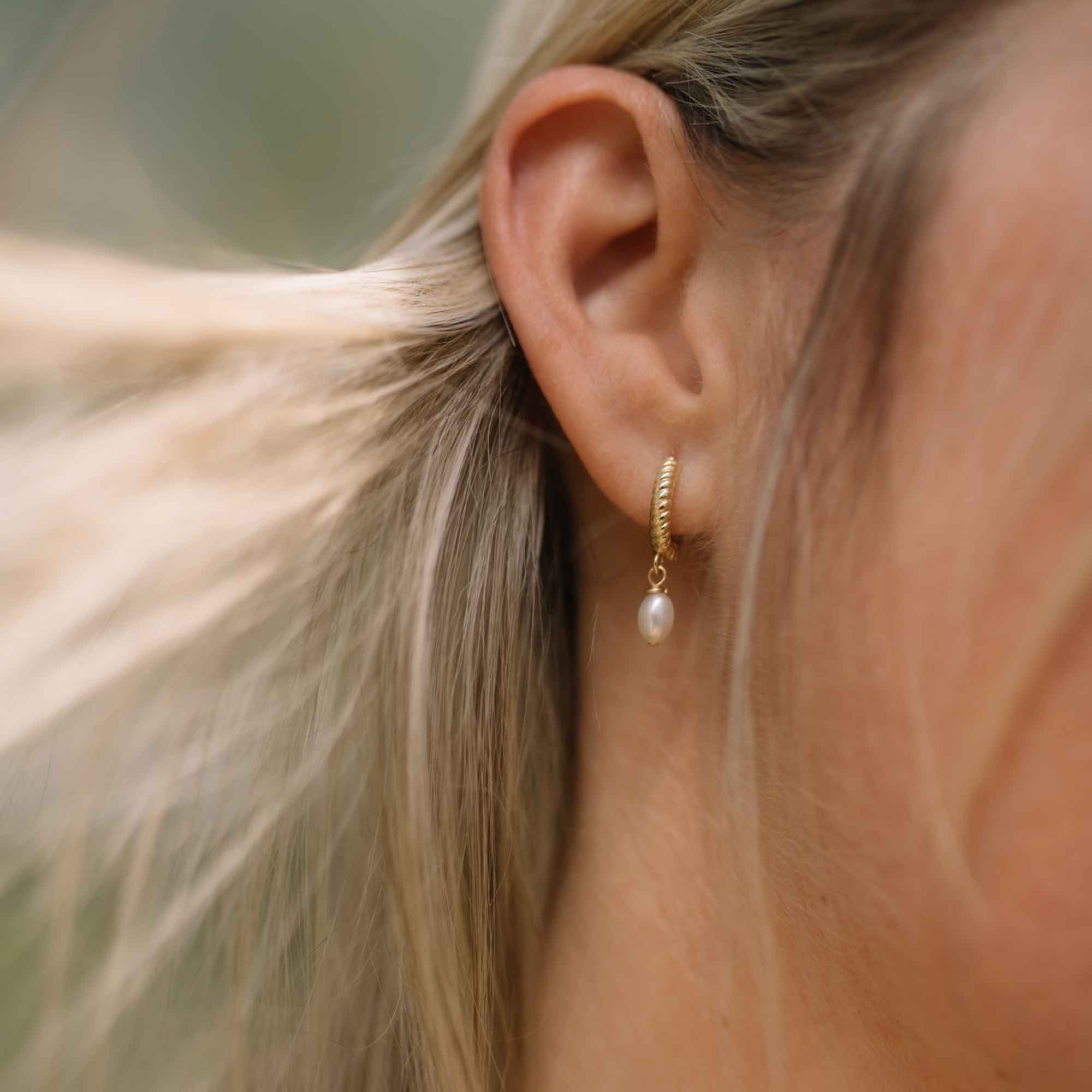 pearl and gold huggie earrings small hoops