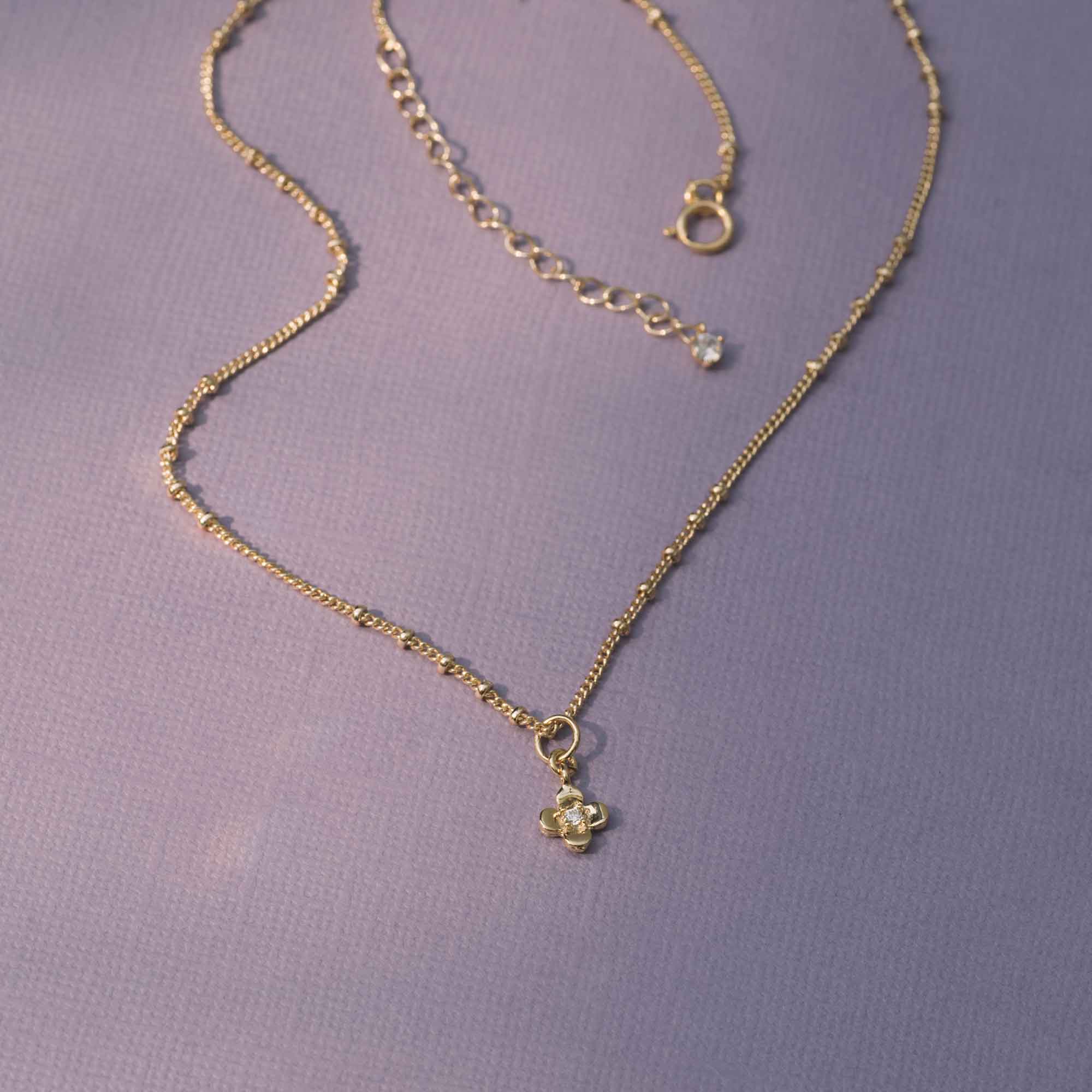 flower charm necklace gold filled 