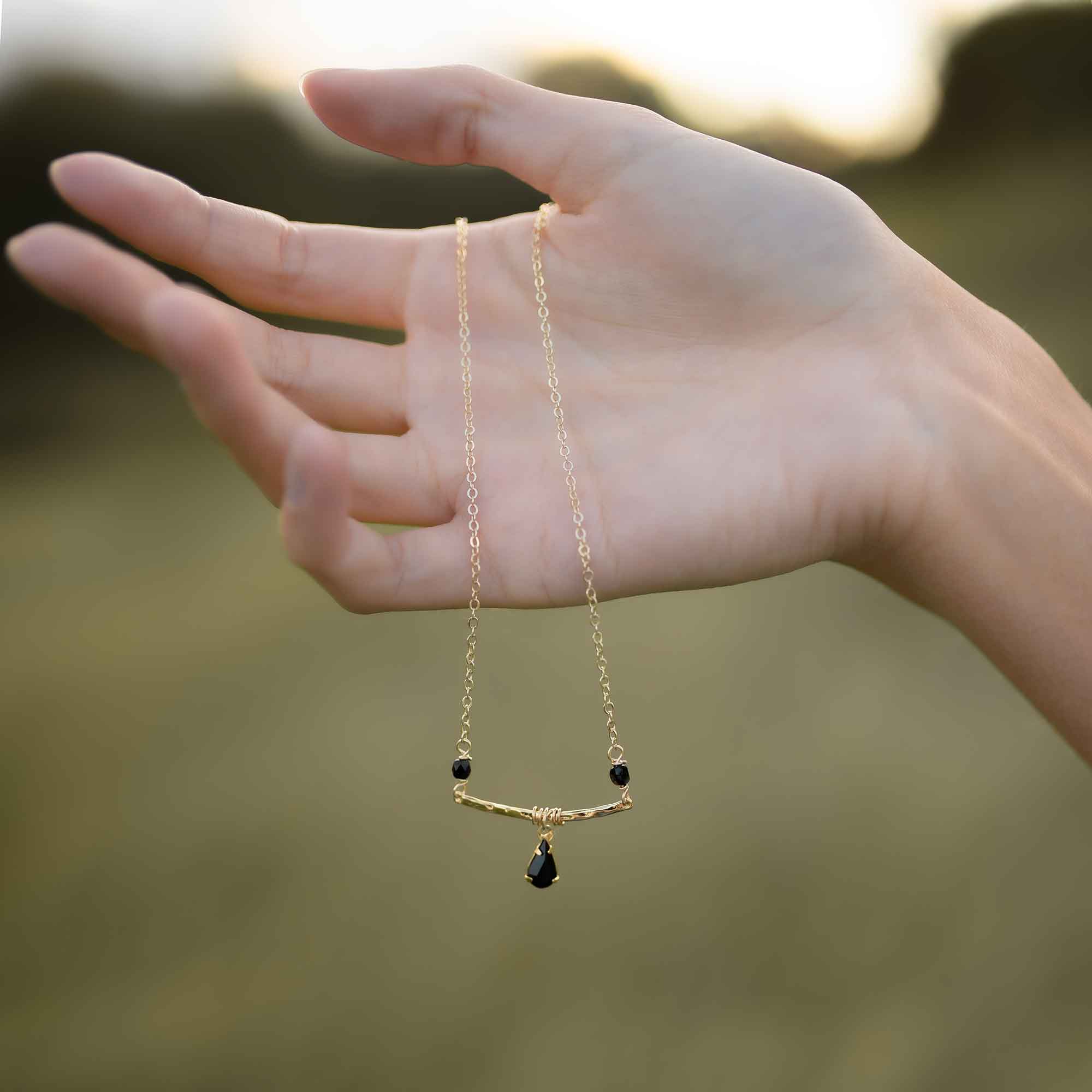 black and gold necklace gold filled chain sandrine devost jewelry bijoux