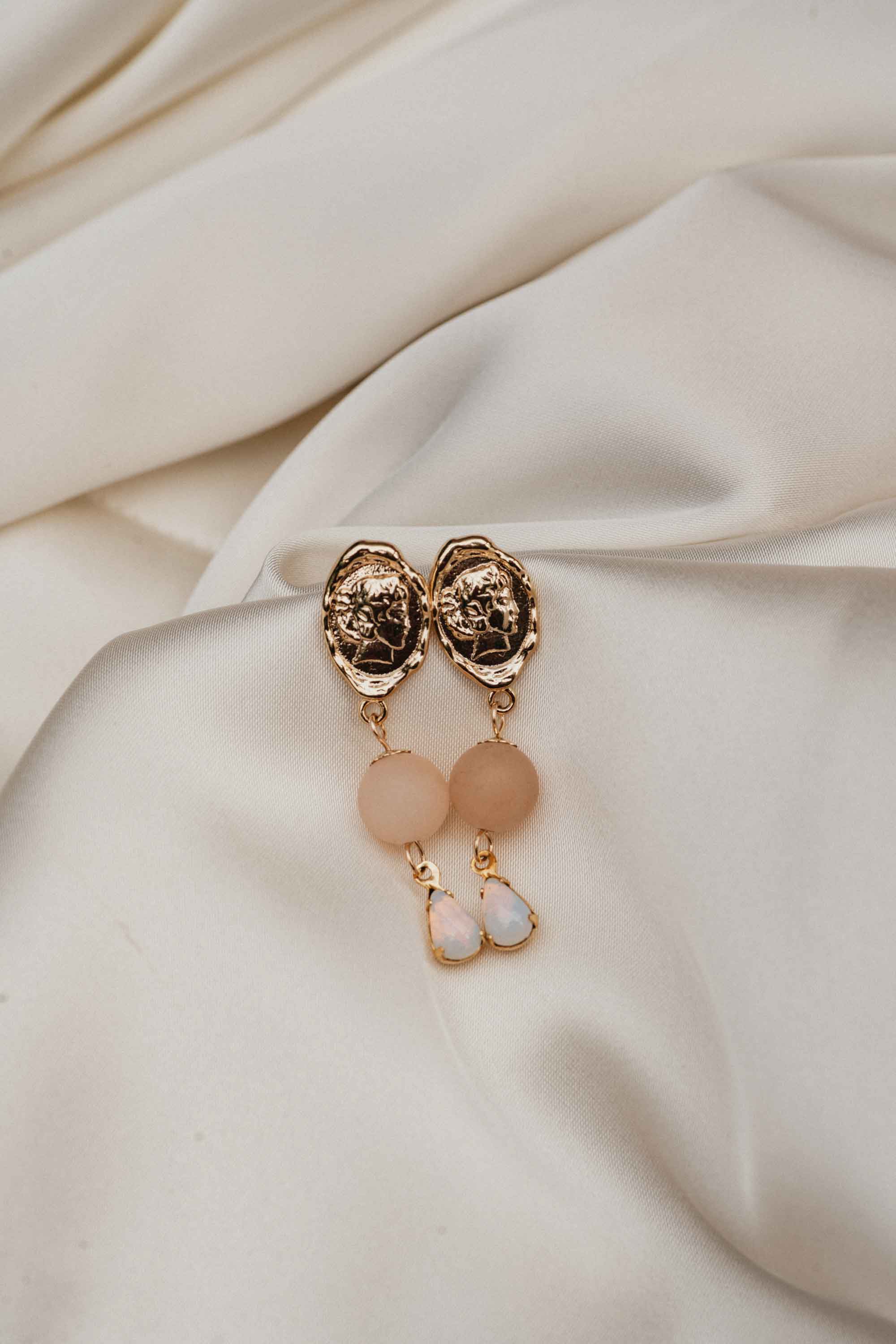 cameo earrings peach and pearl opal