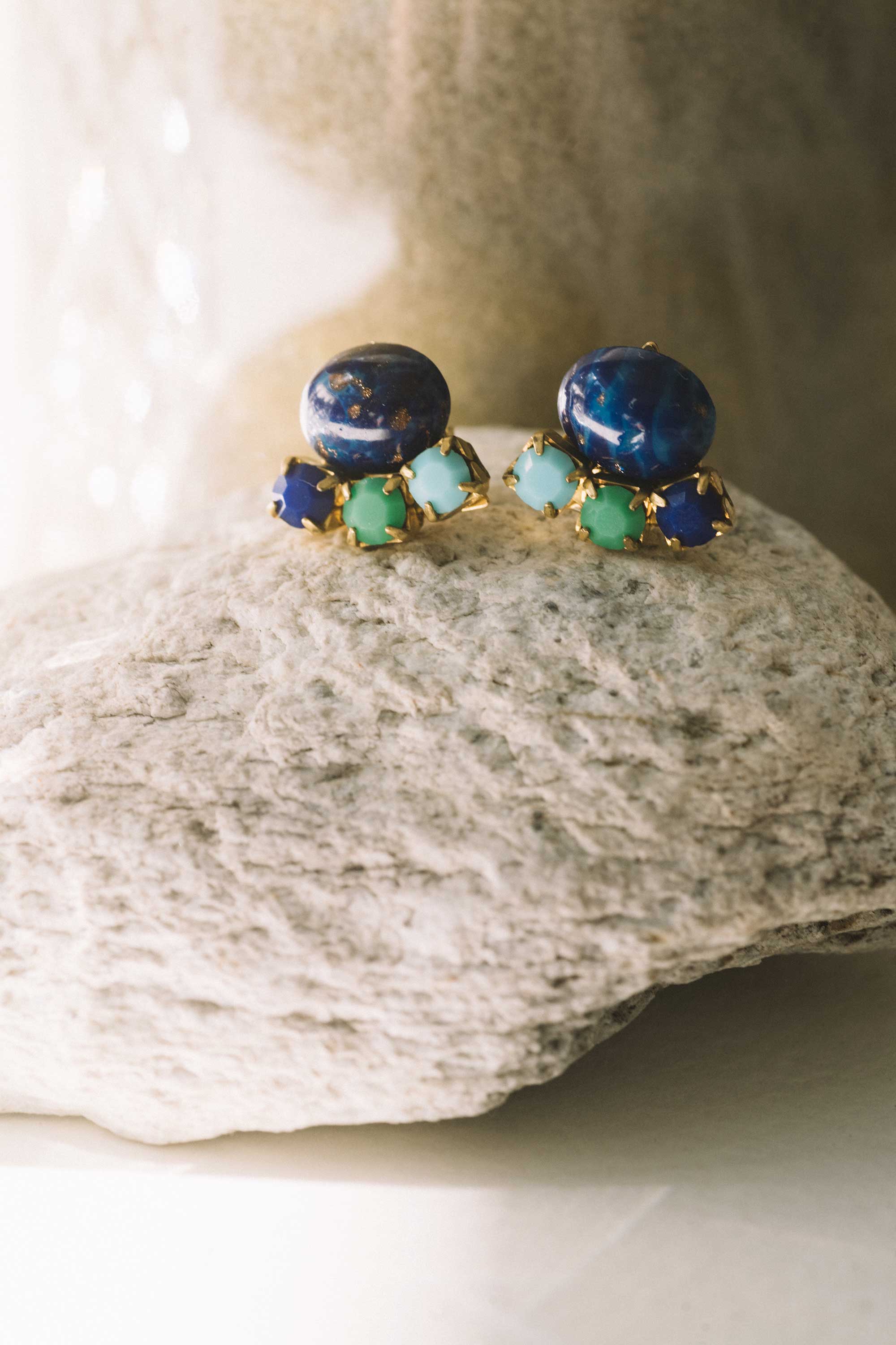 blue and green ear posts earrings sandrine devost