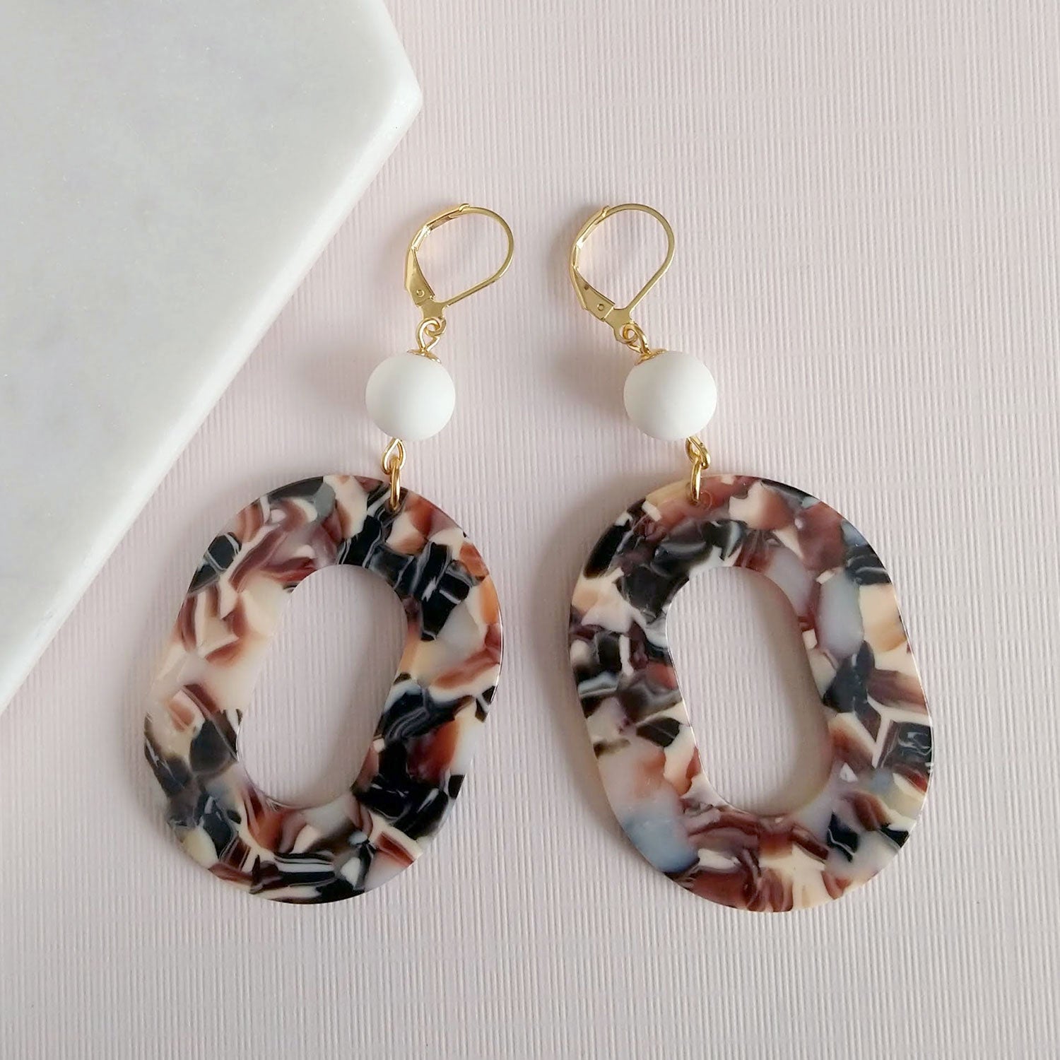 acetate earrings with vintage beads