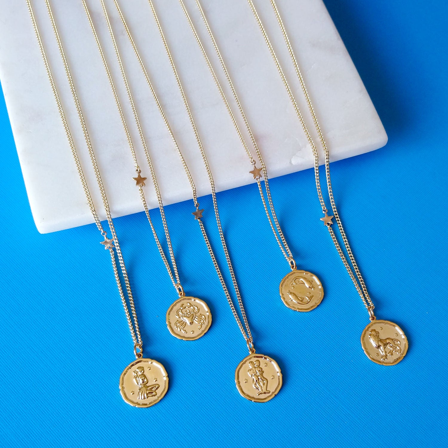 Zodiac coin necklace gold pendant