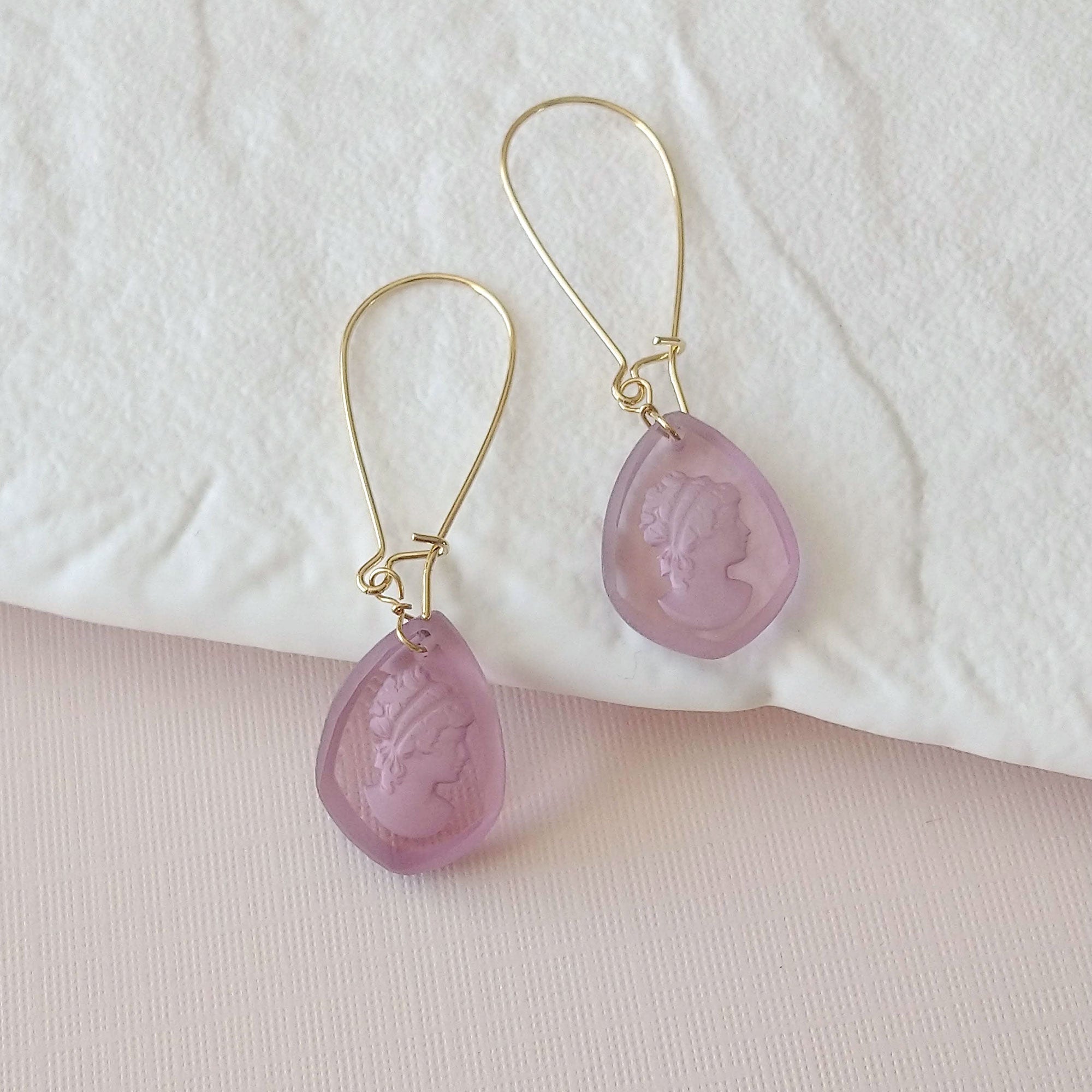 intaglio cameo earrings plum