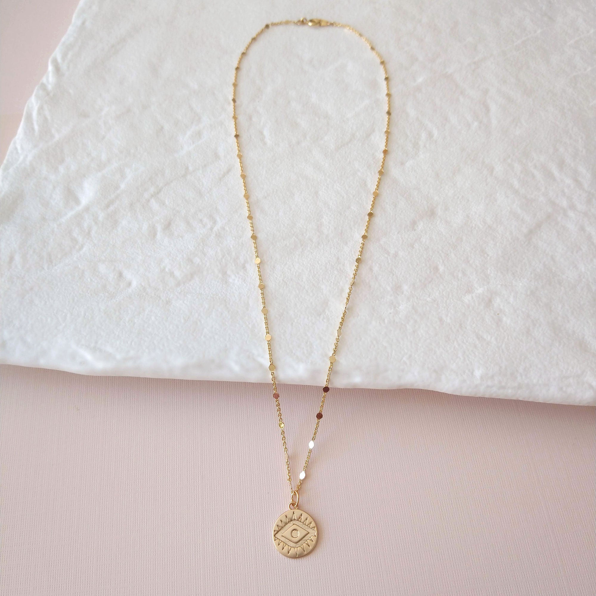 Evil eye charm necklace gold plated