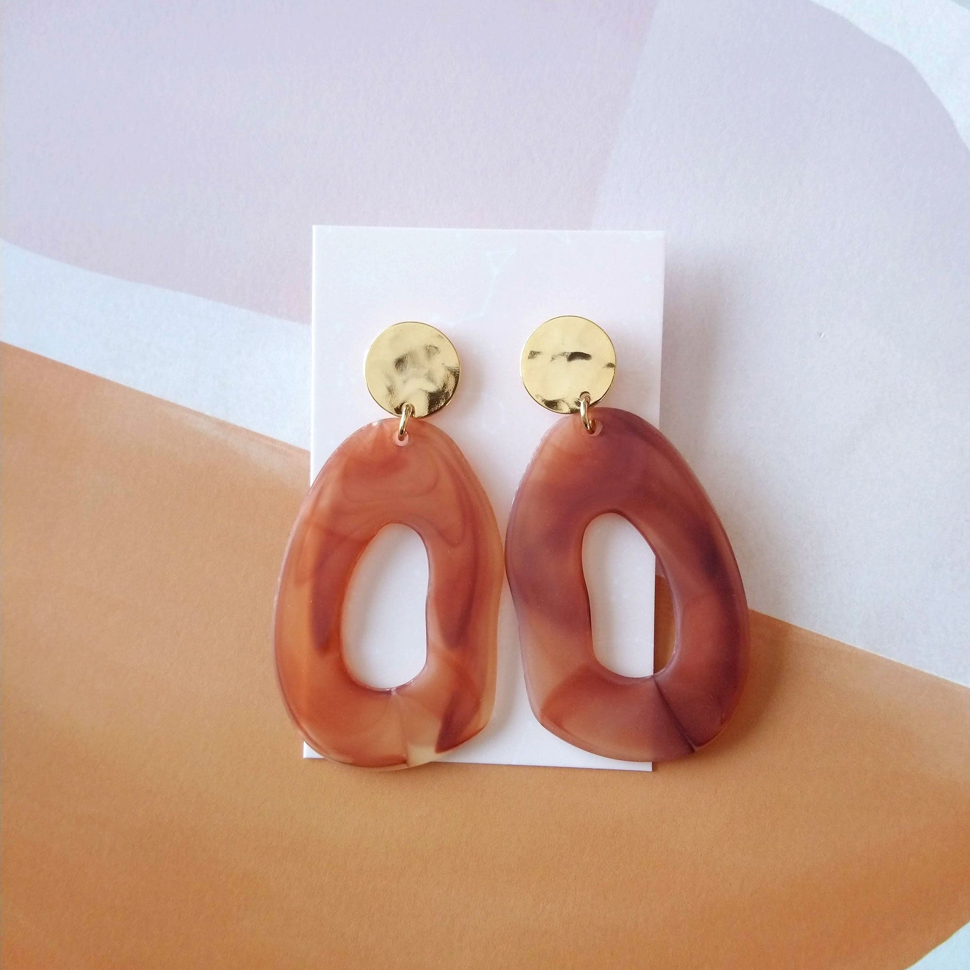 statement earrings acrylic hoops brown acetate