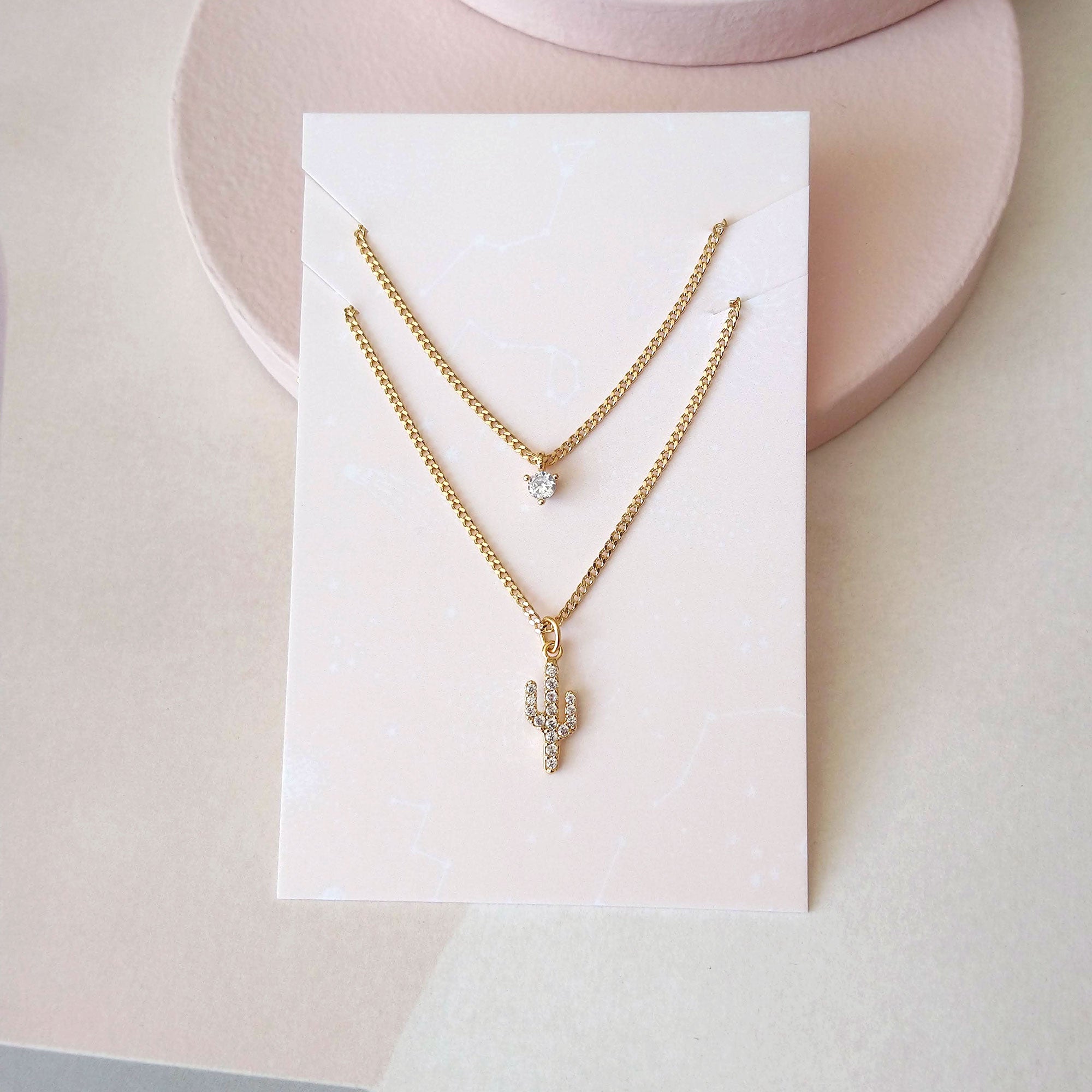 Cactus Duo Necklaces with Crystal Drop (SD1588)