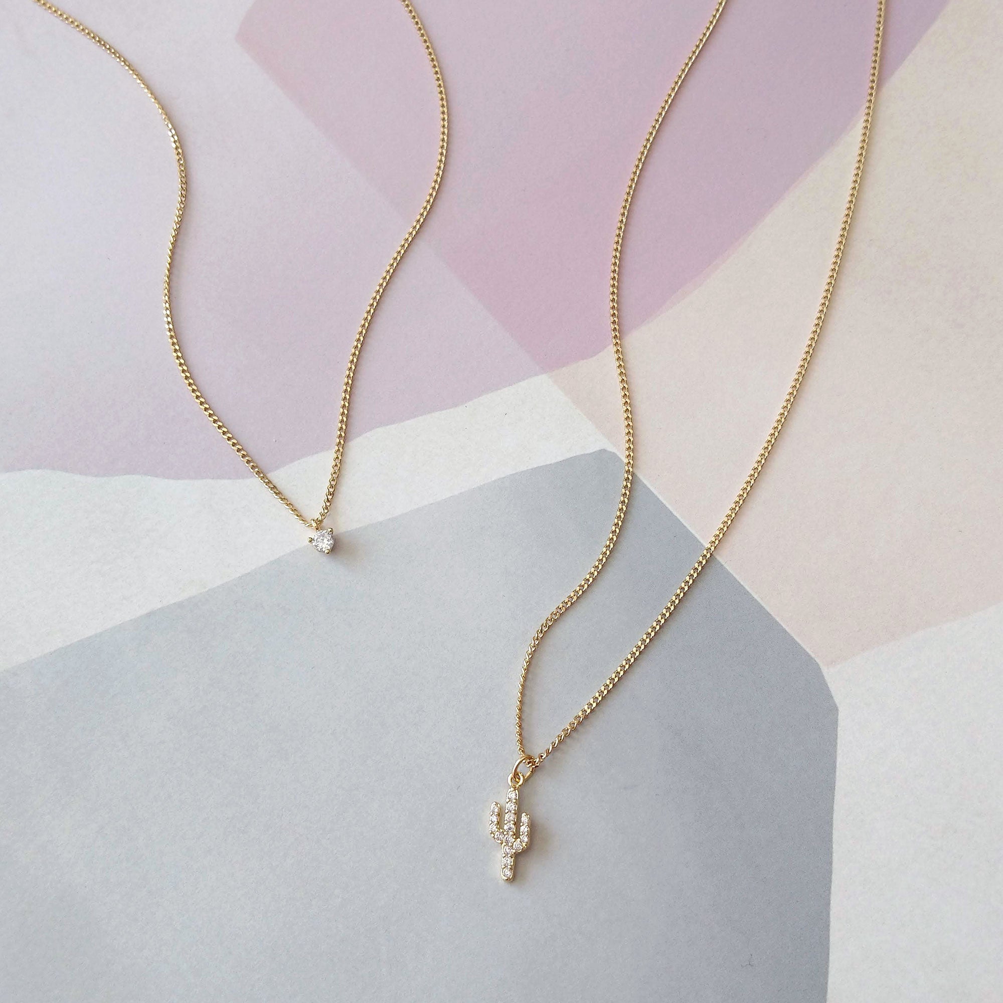 Cactus Duo Necklaces with Crystal Drop (SD1588)