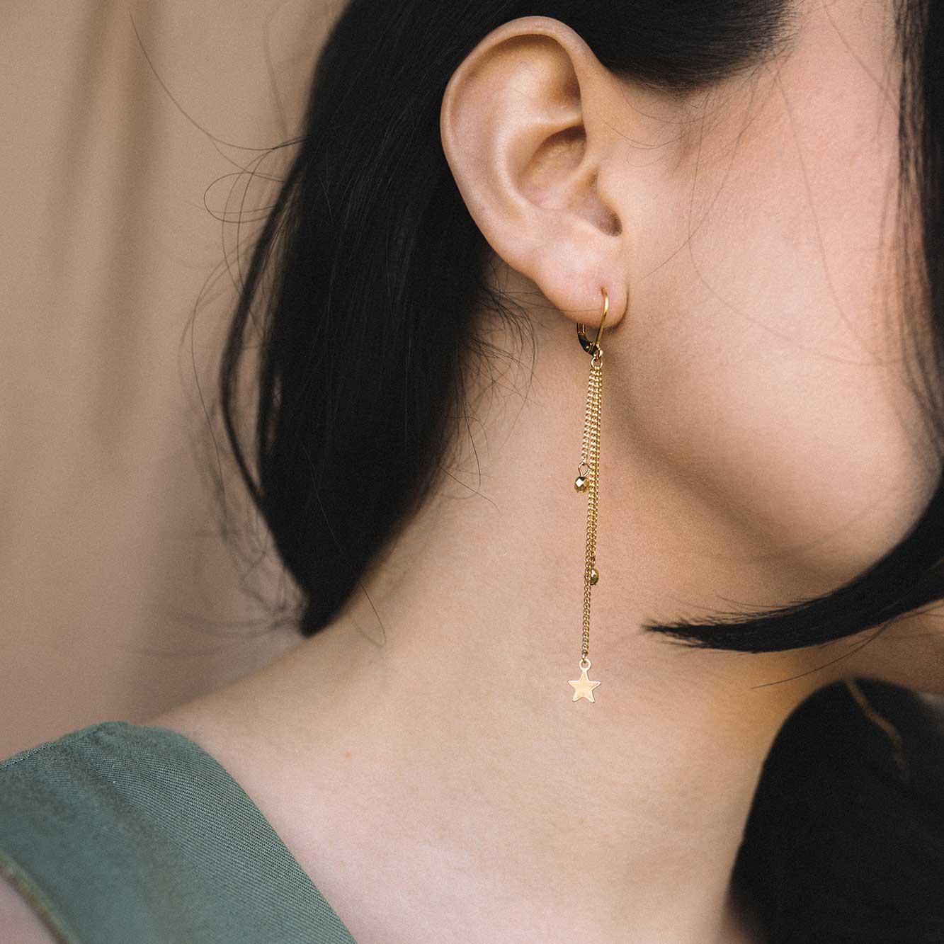 sandrine devost asymmetrical earrings stars and moon