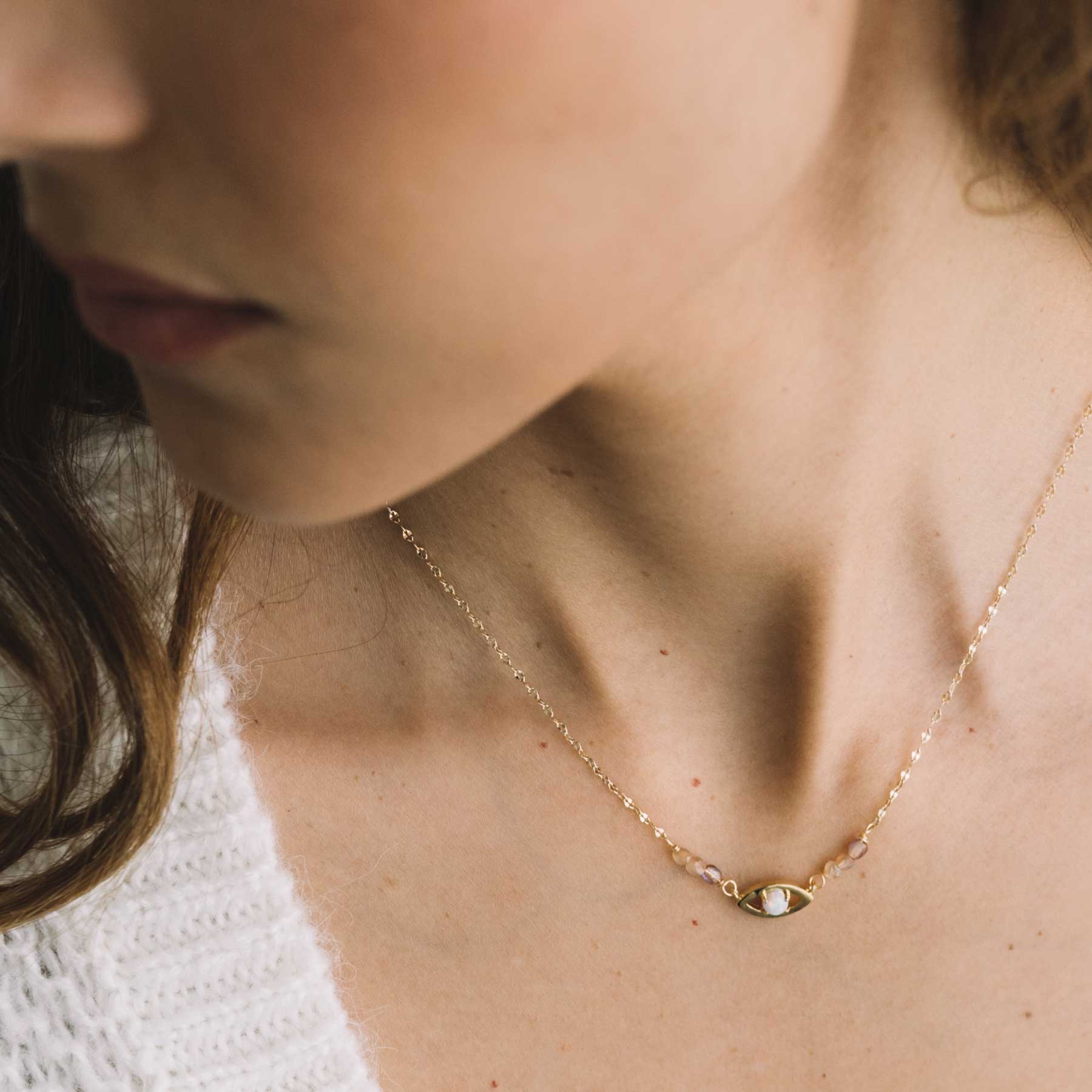 evil eye necklace choker opal gold sandrine devost jewelry montreal designer