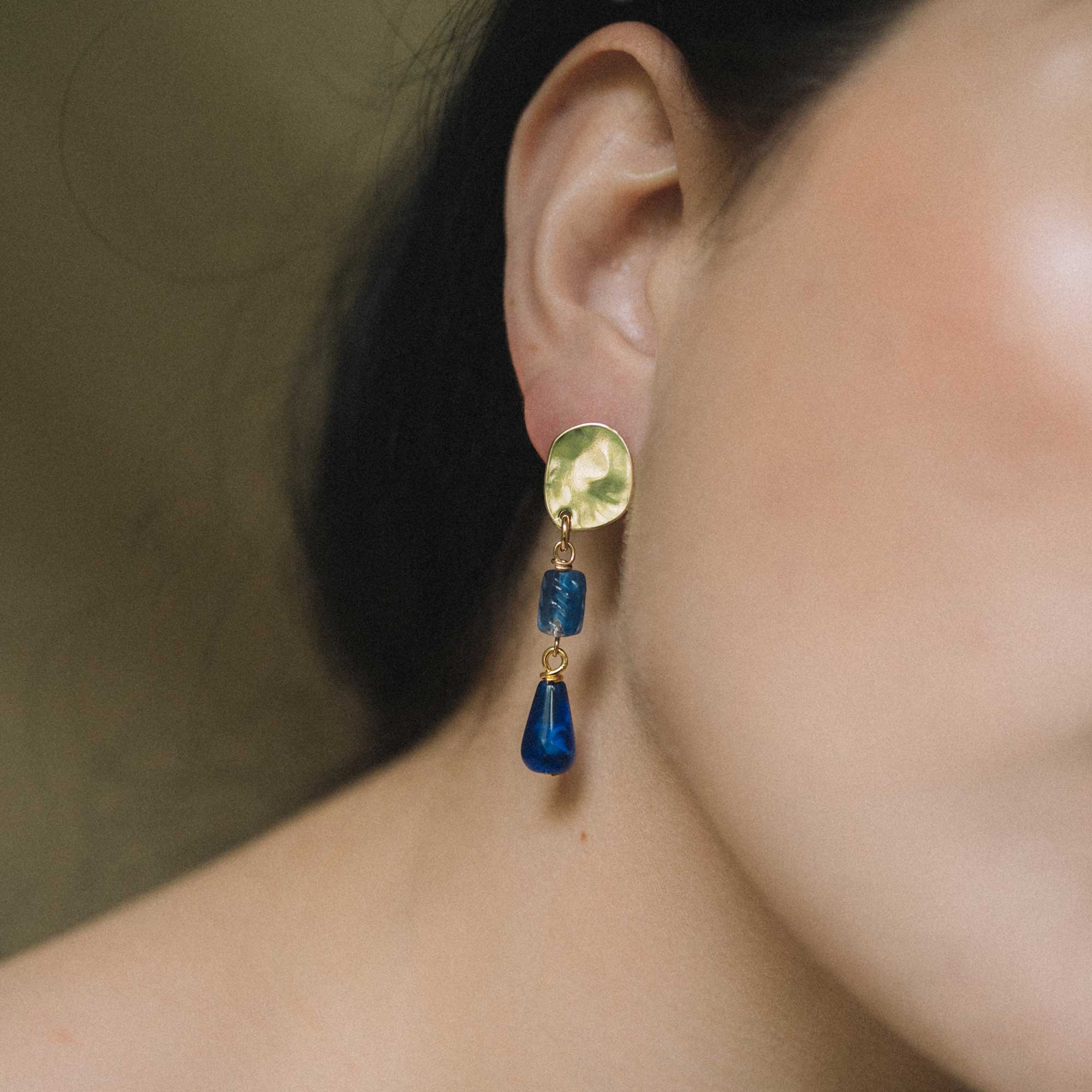 blue and gold ear posts earrings bijoux sandrine devost jewelry