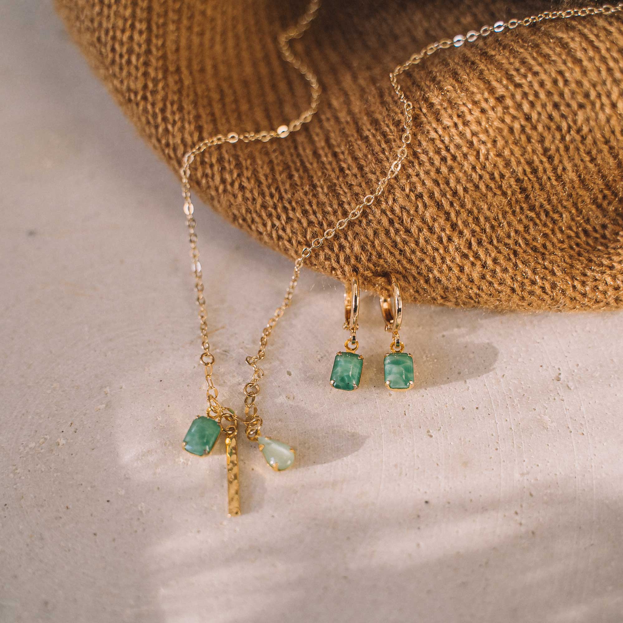 green and gold jewelry gift set ensemble made in canada Sandrine devost