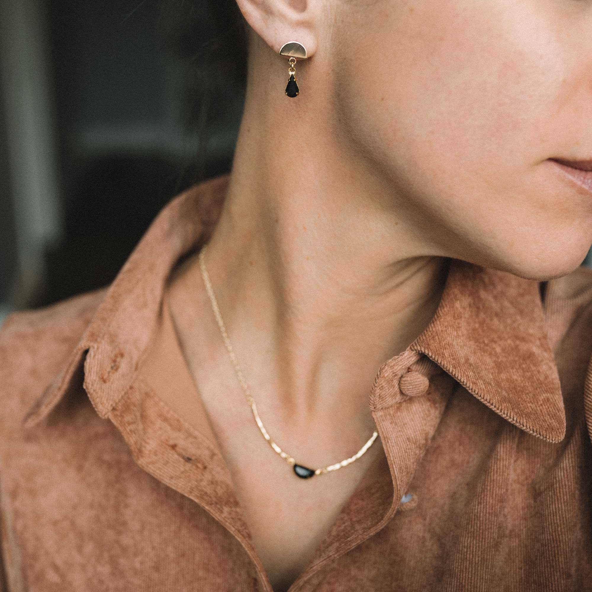 ensemble collier et boucles noirs et or bijoux sandrine devost