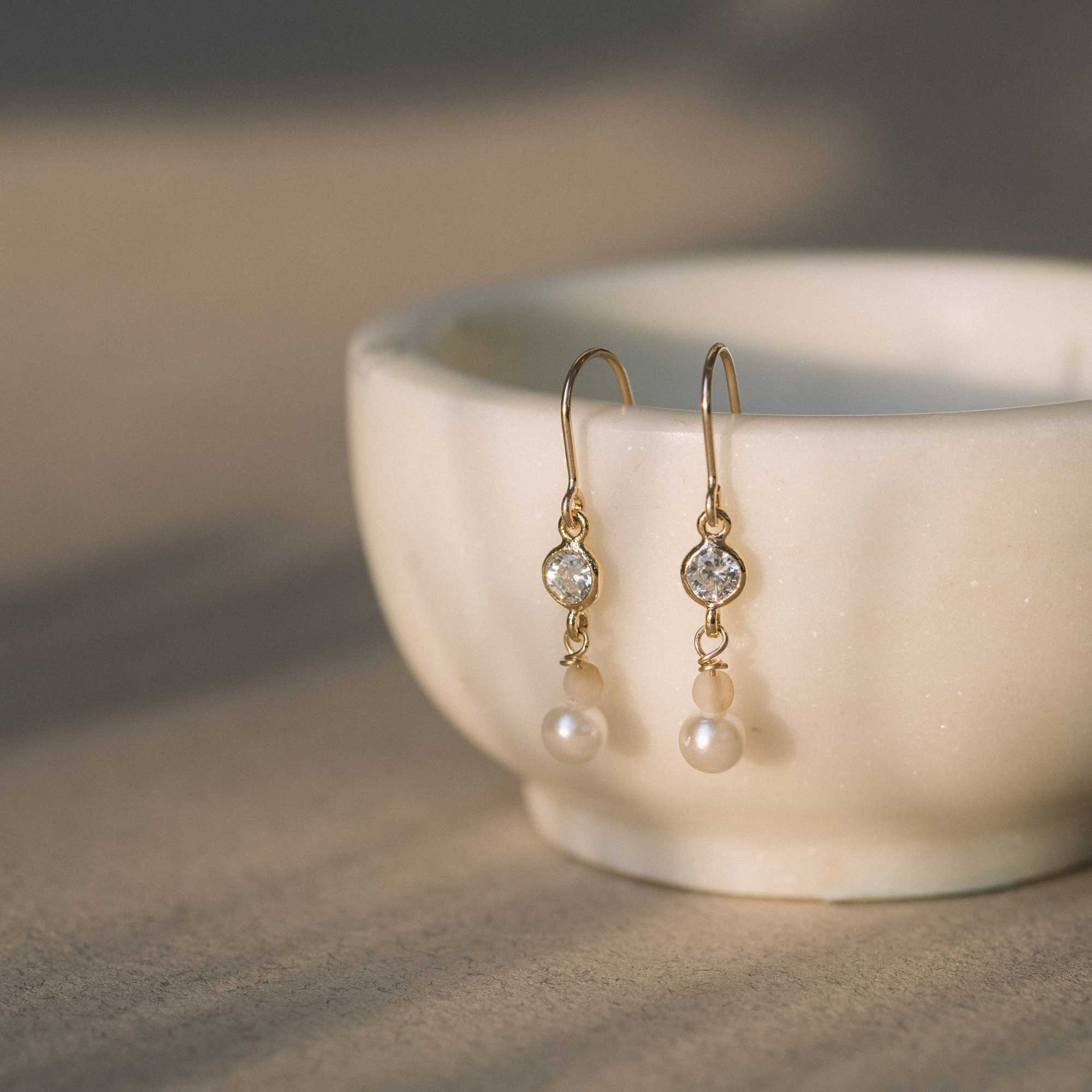14K gold filled earrings cubic pearl sandrine devost jewelry