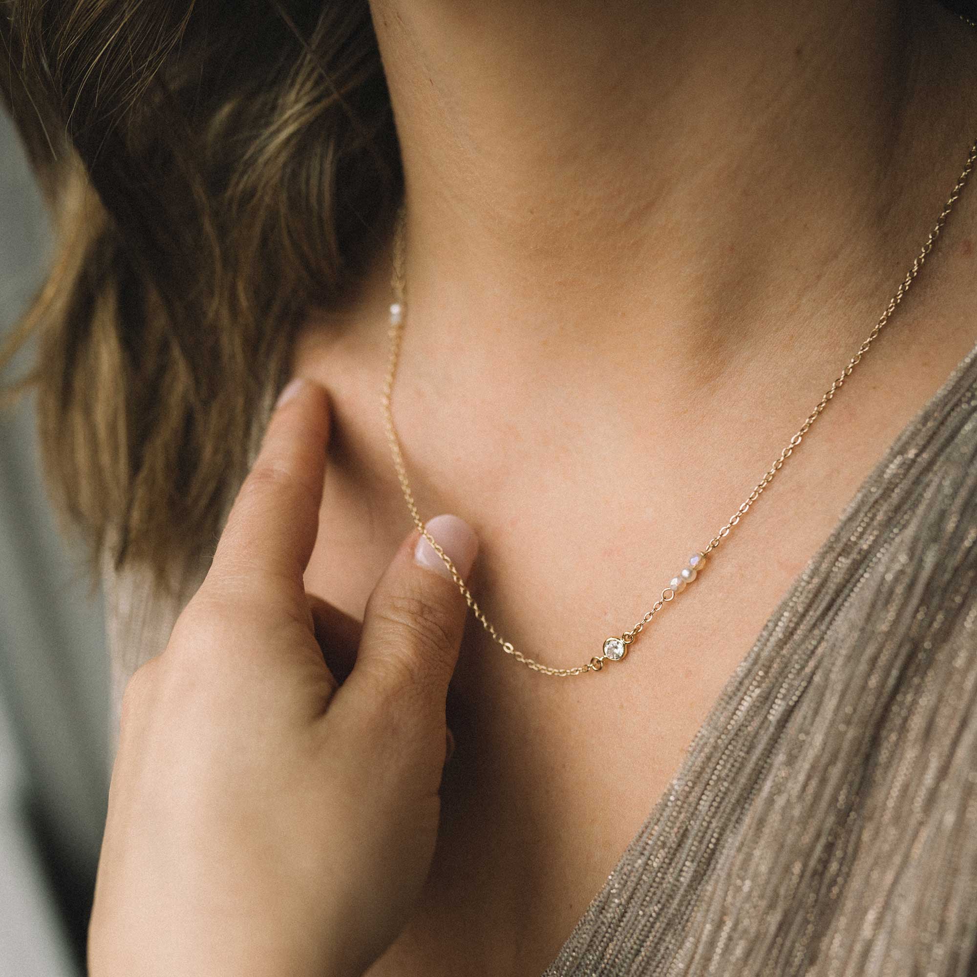 pearl and cubic necklace gold chain sandrine devost bijoux québécois