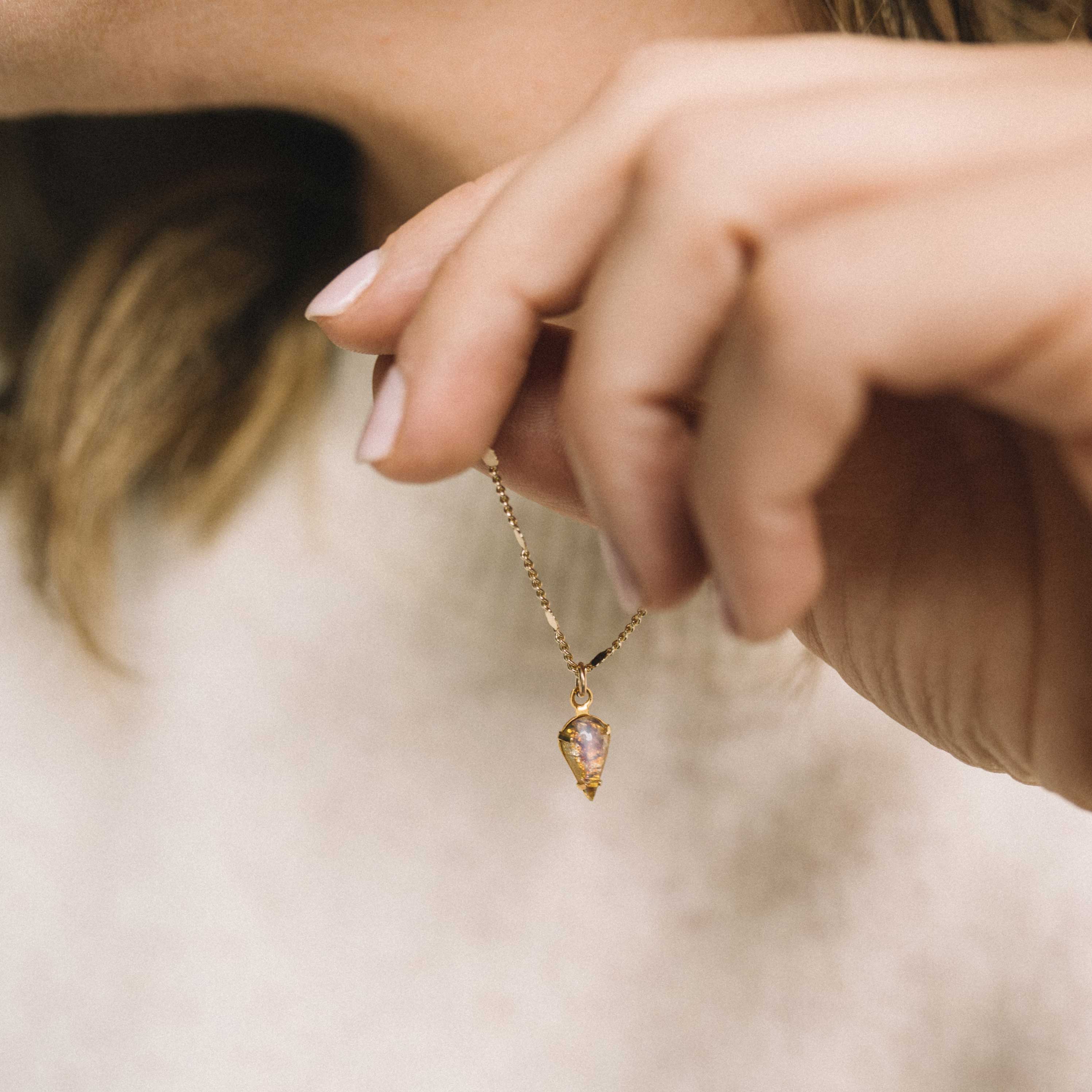 opal charm necklace gold filled chain