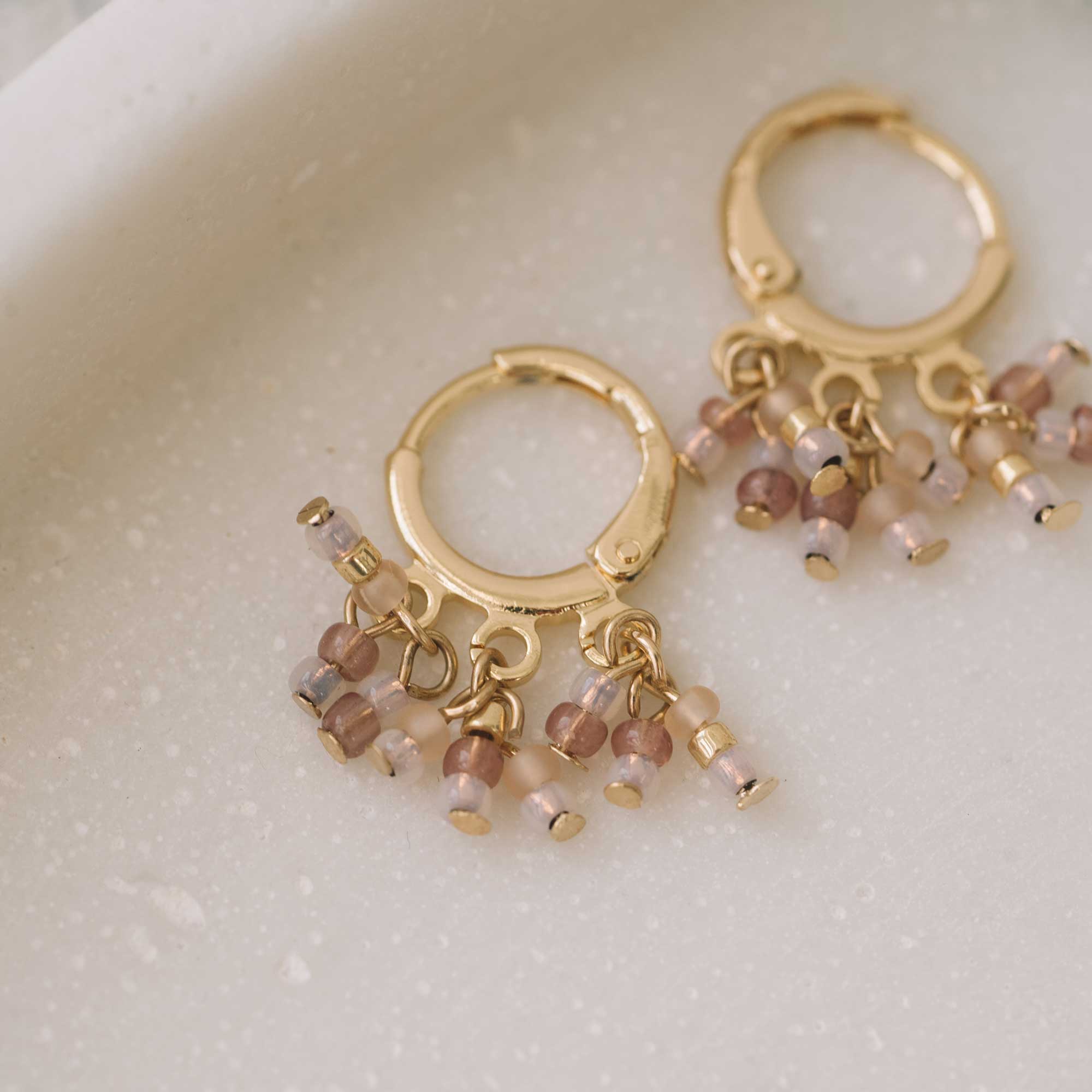 tassels earrings pink and gold sandrine devost hoops