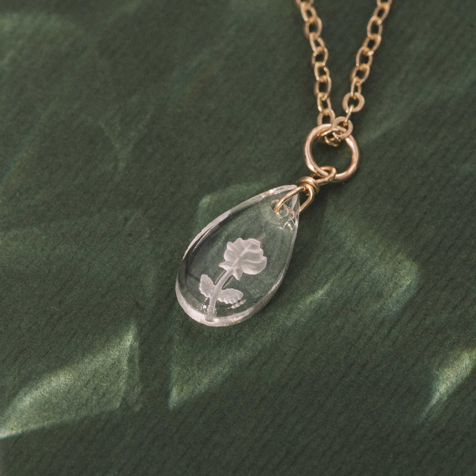 Rose Intaglio Drop Necklace 14K gold filled (SD1779)