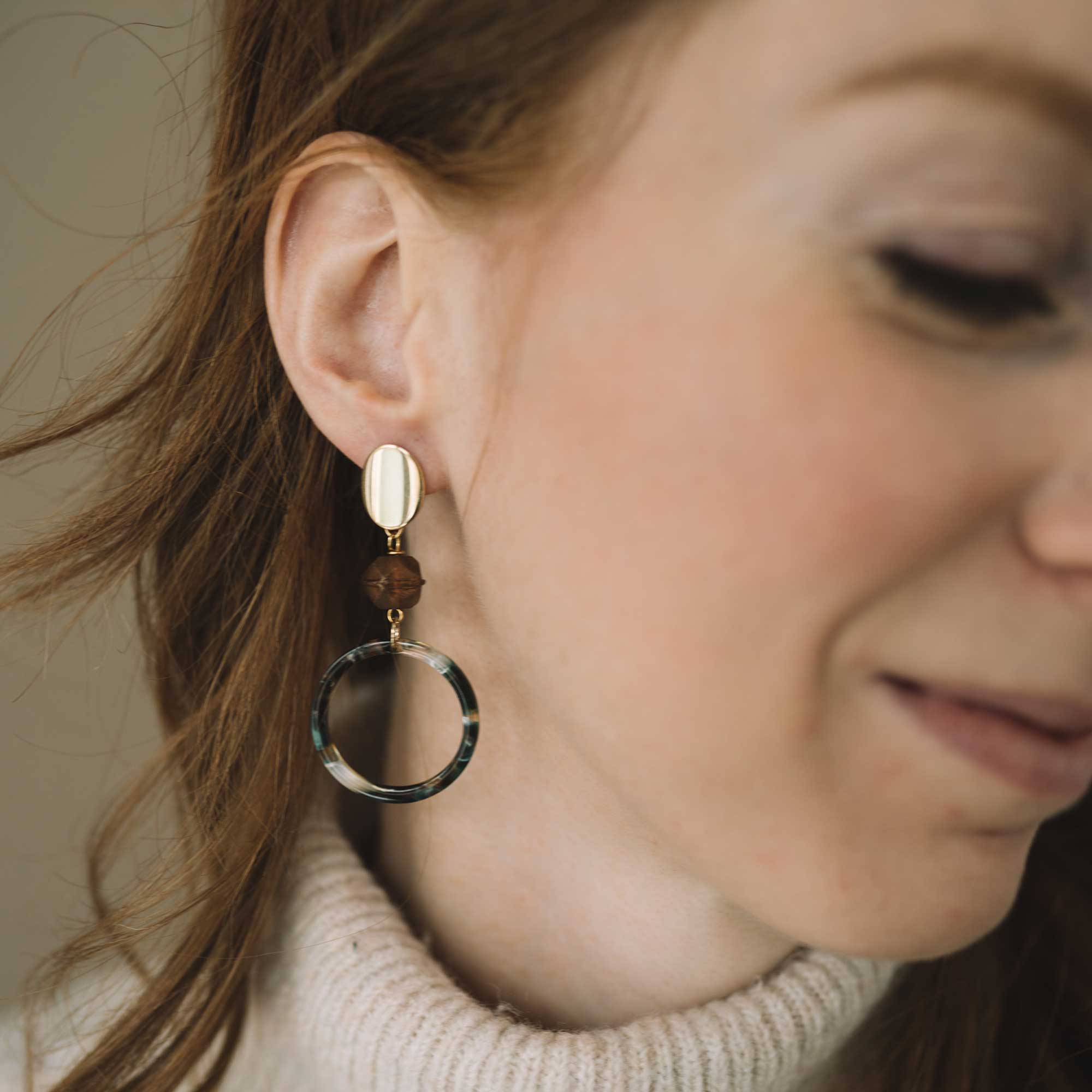 boucles d'oreilles coup de coeur doré acétate fabriqué Québec