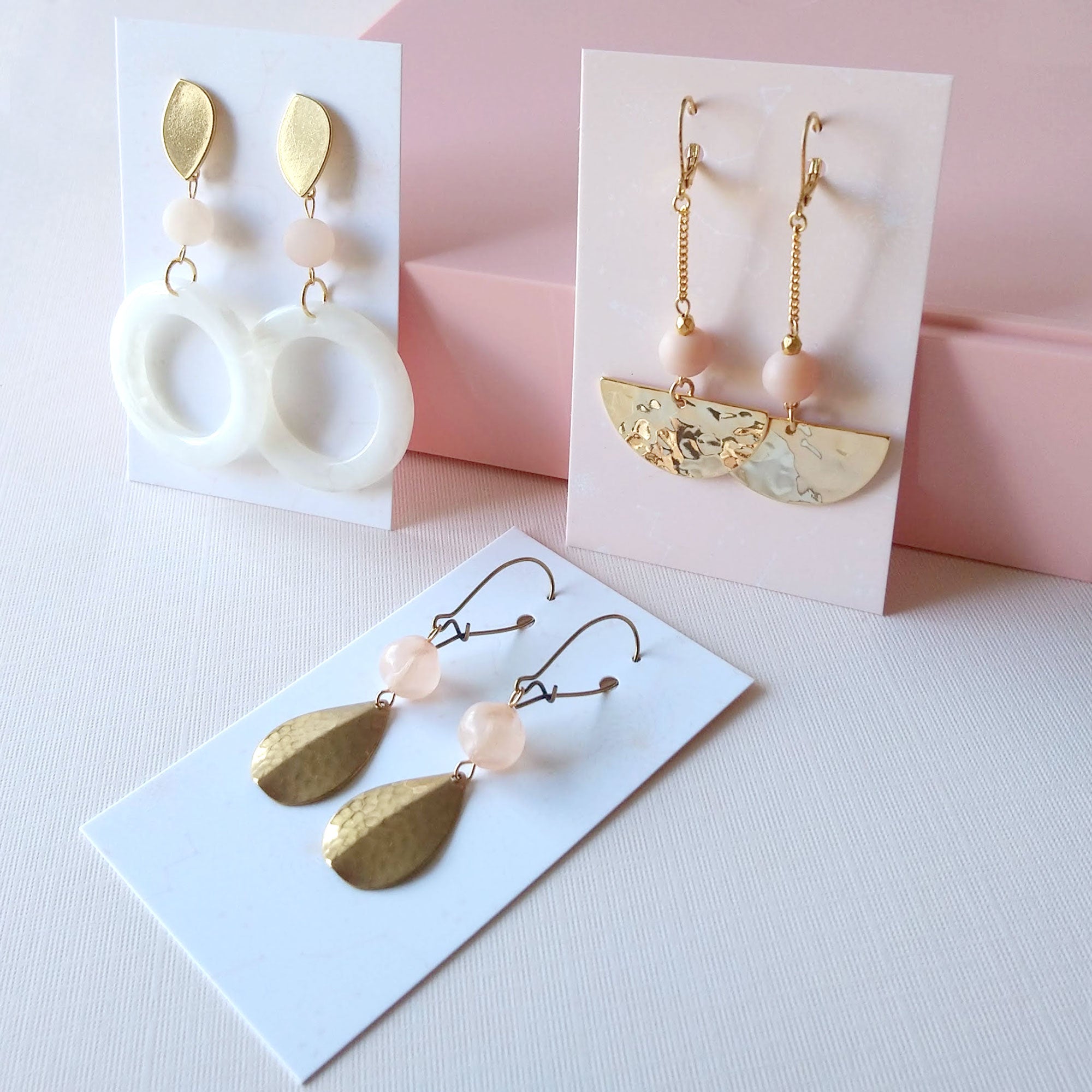 pink and gold earrings nude neutral earrings