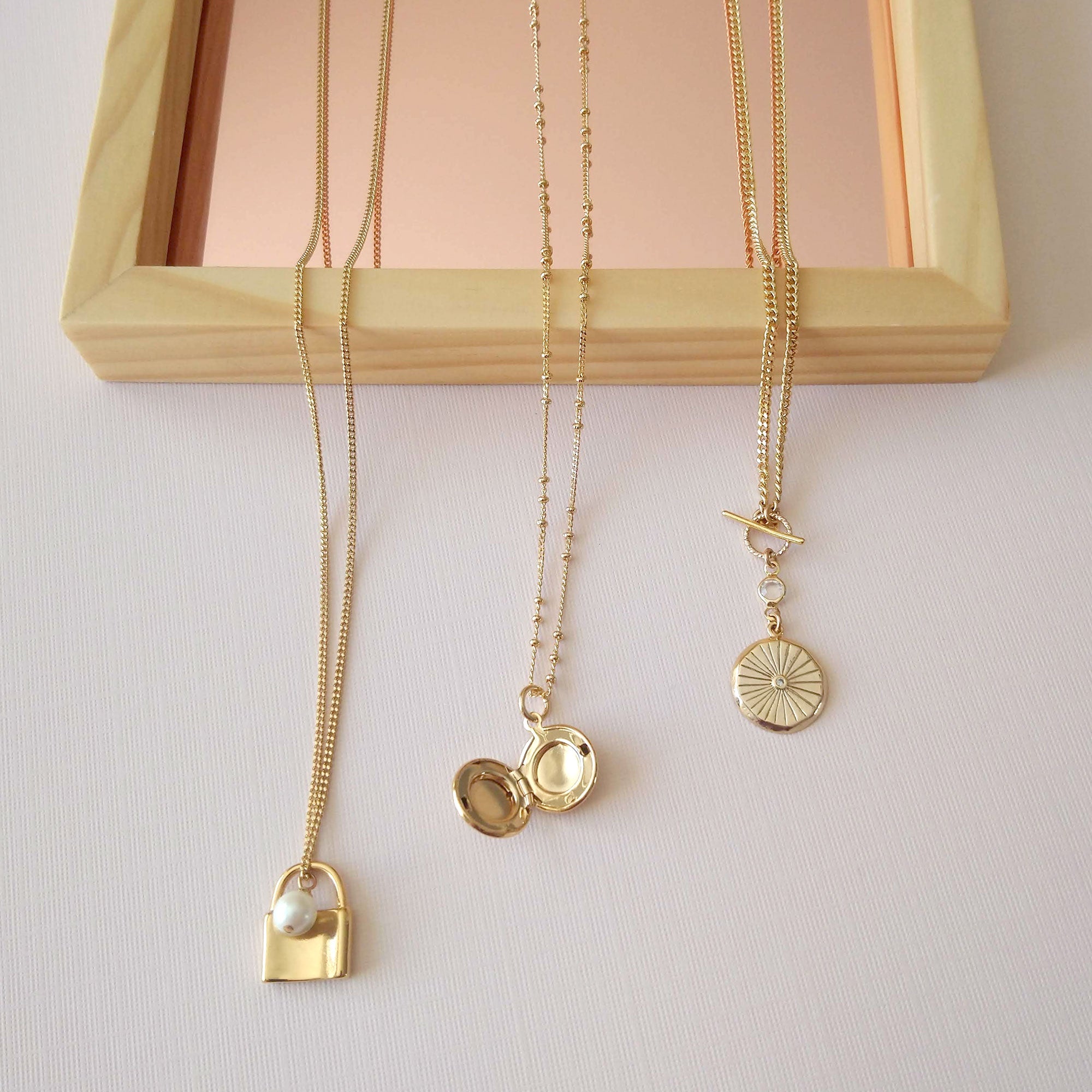 gold charm necklaces assortment locket
